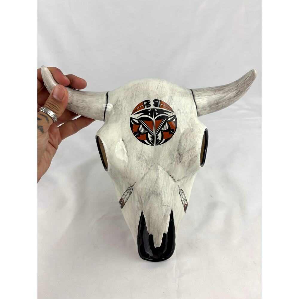 VTG Ceramic Longhorn Bull Cow Skull Sculpture Southwestern Style 1995 1990s